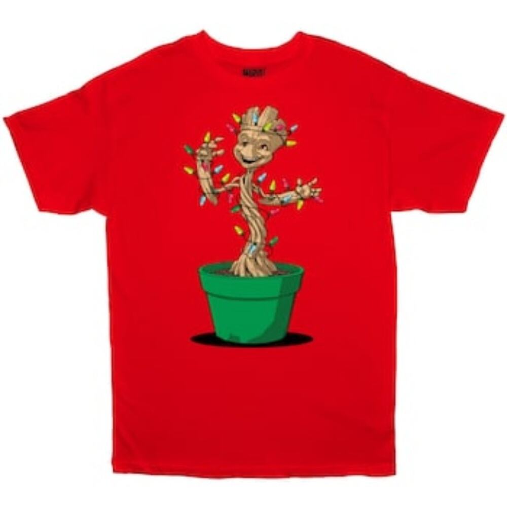 Marvel Baby Groot Christmas Lights Tee Red Large